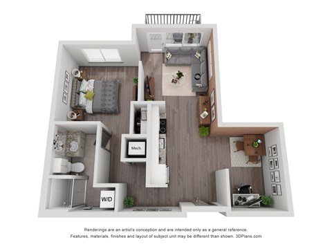 Floor plan for 1 bed, 1 bath, 759 sqft